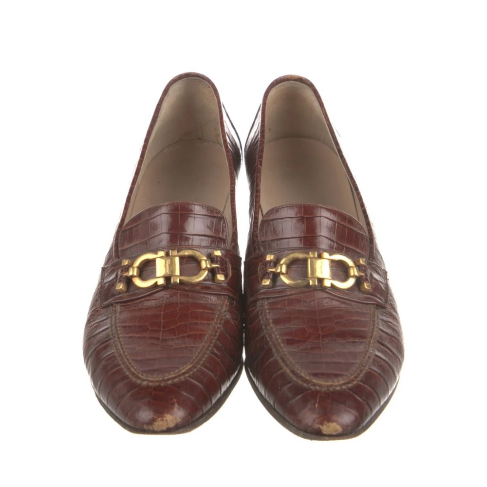 Salvatore Ferragamo Gancini Logo Women’s Loafers Pumps Brown size 8